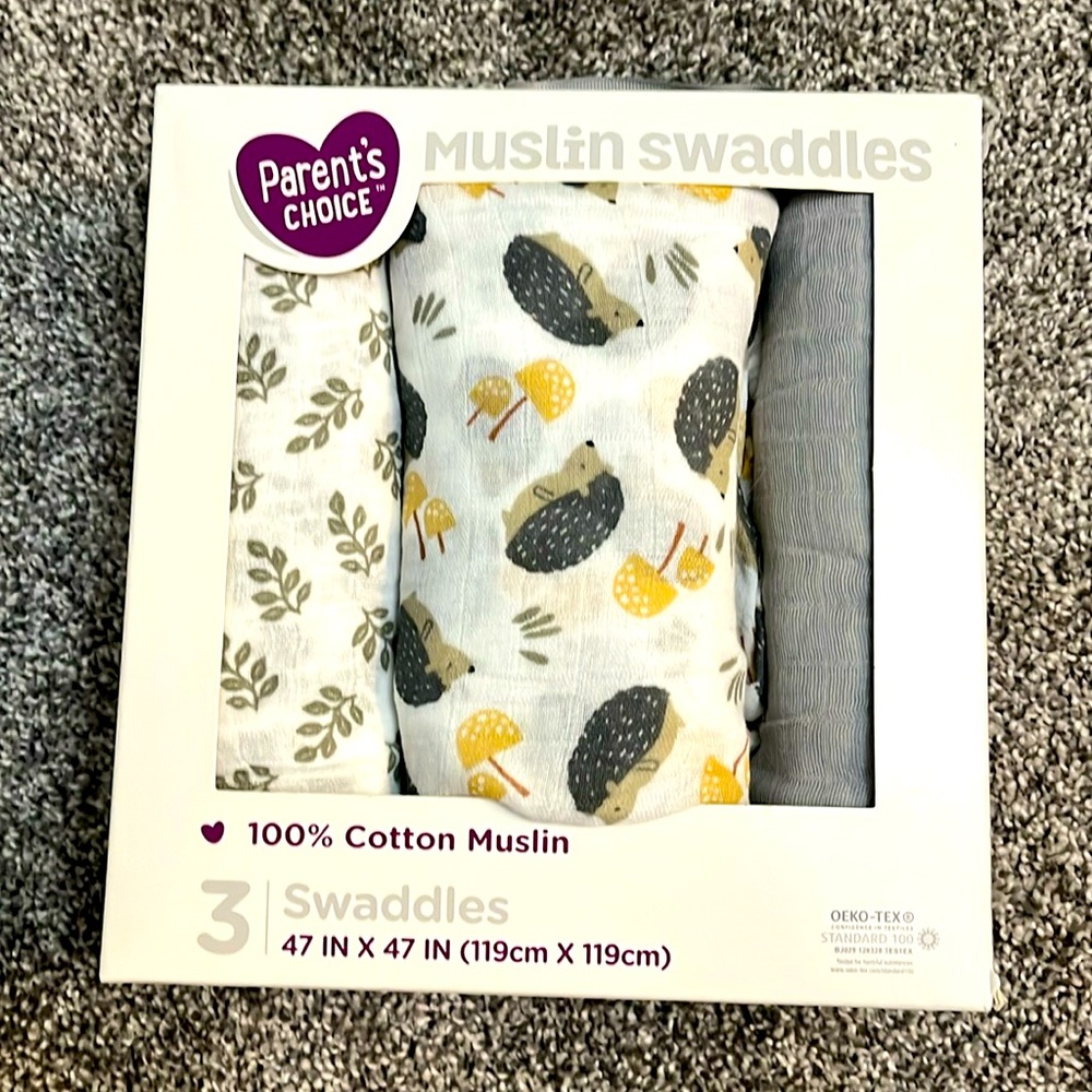 3 Pk Muslin Swaddles